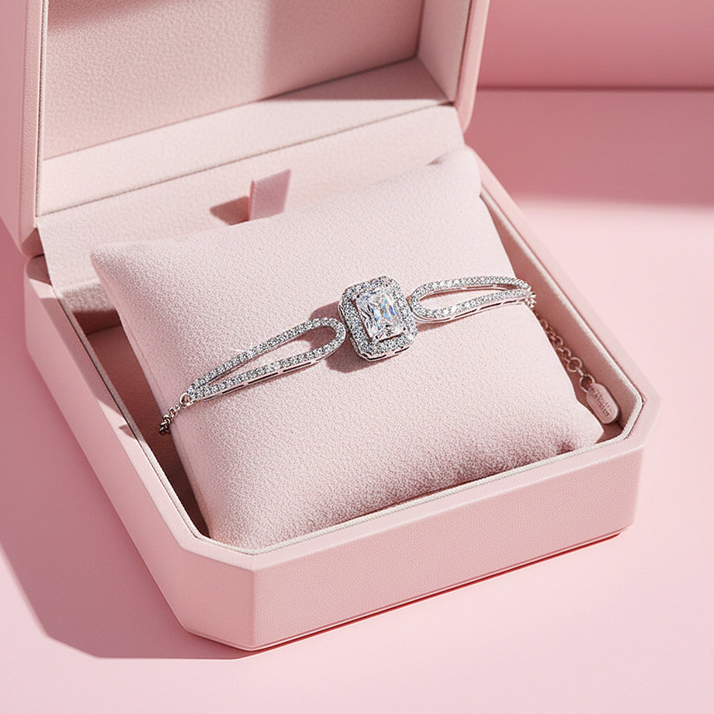 Emerald Halo Slider Bracelet | Moissanite | Prm9165 - Bracelets | Singapore Jewellery, Wedding Rings & Gifts | Same Day Delivery | Tiara.com.sg