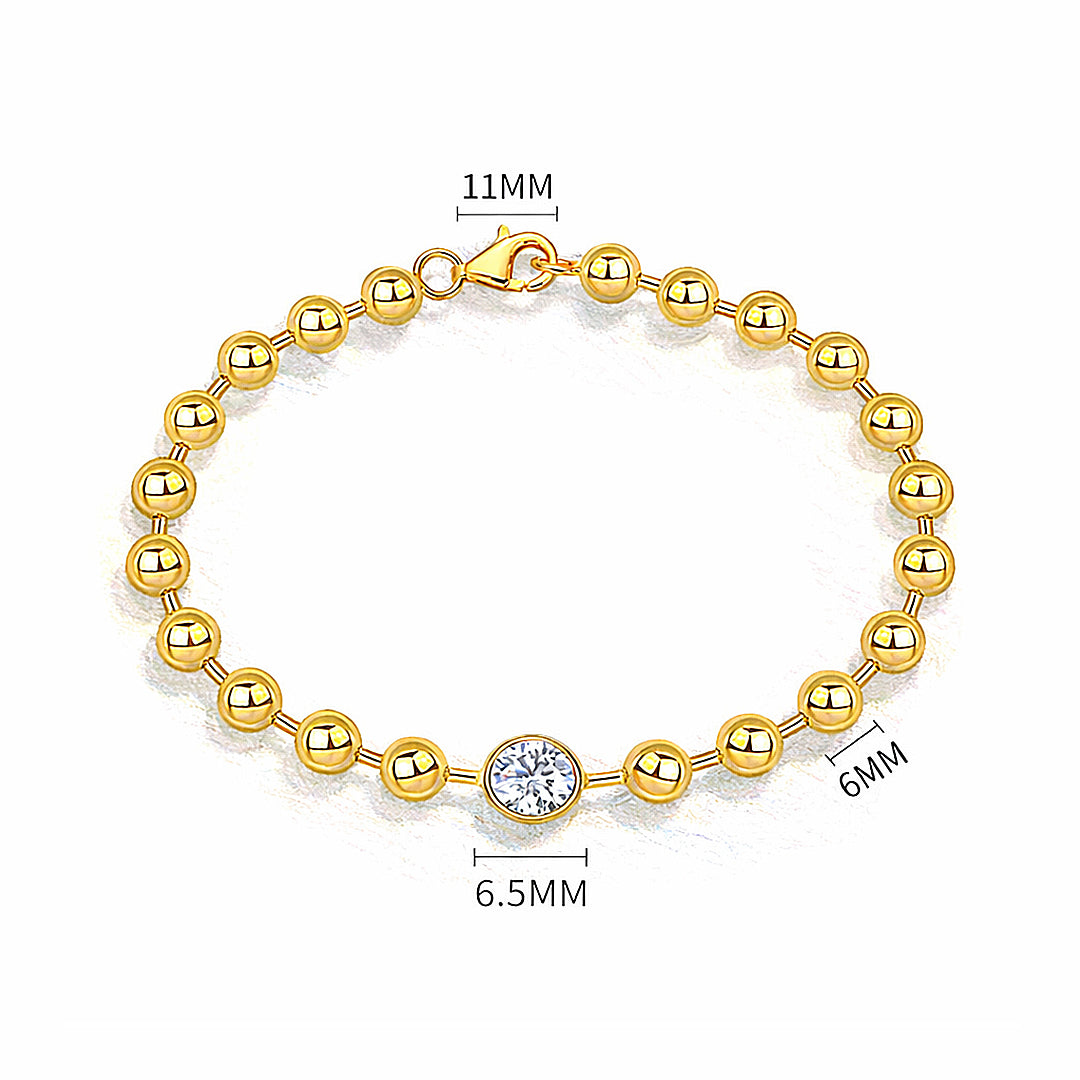 Bezel Gold Bead Bracelet | Moissanite | Prm9170 - Bracelets | Singapore Jewellery, Wedding Rings &amp; Gifts | Same Day Delivery | Tiara.com.sg