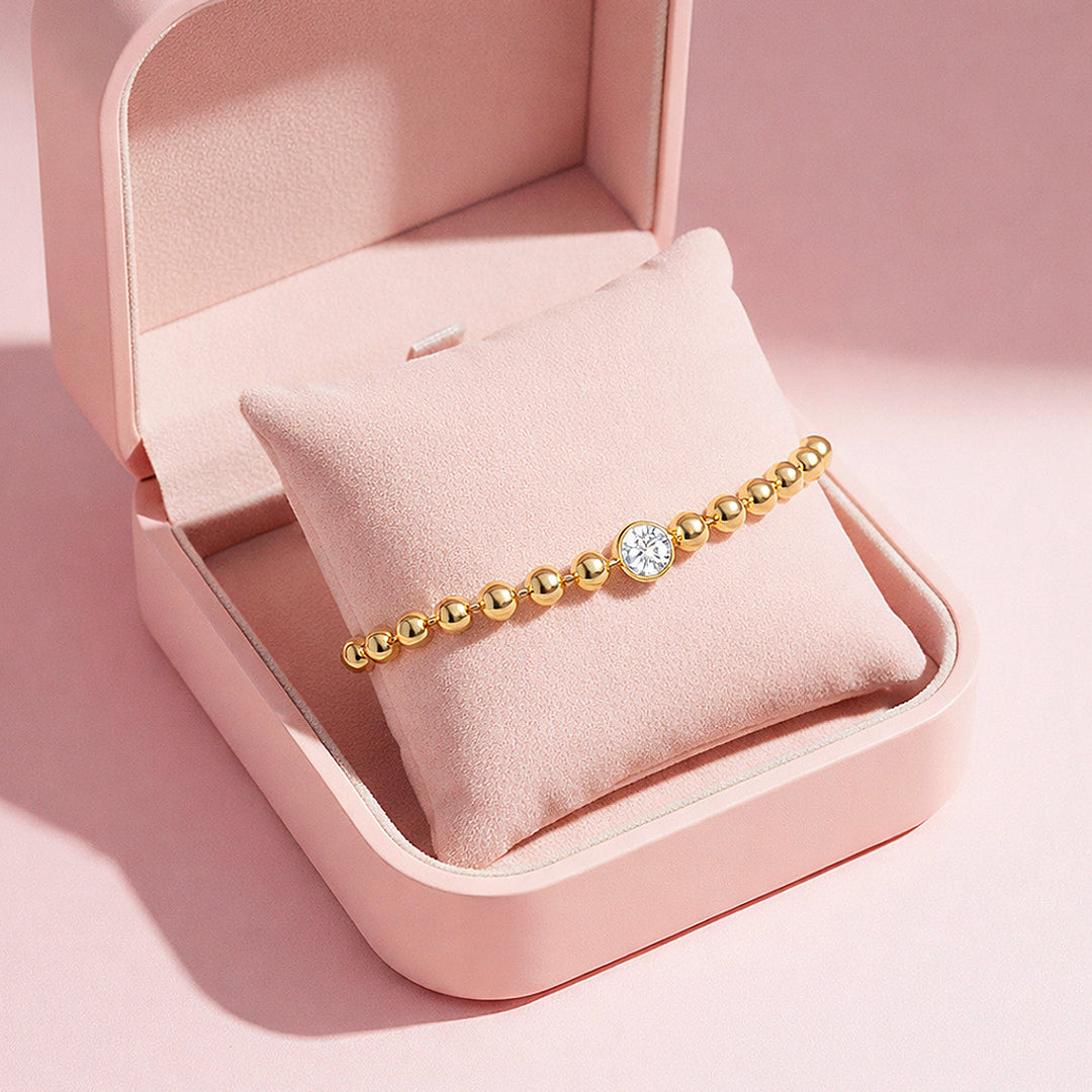Bezel Gold Bead Bracelet | Moissanite | Prm9170 - Bracelets | Singapore Jewellery, Wedding Rings &amp; Gifts | Same Day Delivery | Tiara.com.sg