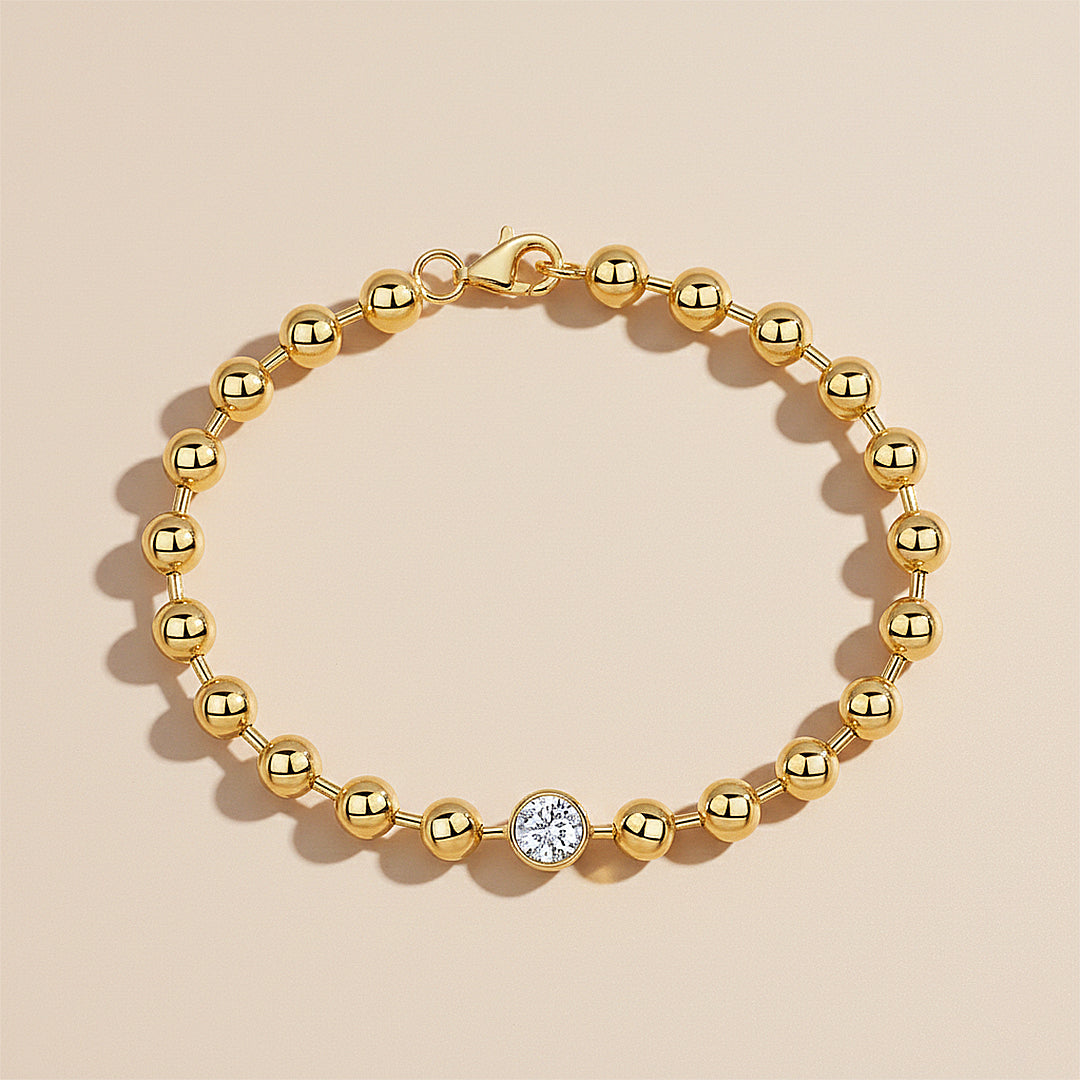 Bezel Gold Bead Bracelet | Moissanite | Prm9170 - Bracelets | Singapore Jewellery, Wedding Rings &amp; Gifts | Same Day Delivery | Tiara.com.sg