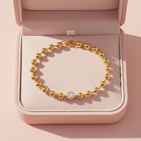 Bezel Gold Bead Bracelet | Moissanite | Prm9170 - Bracelets | Singapore Jewellery, Wedding Rings &amp; Gifts | Same Day Delivery | Tiara.com.sg