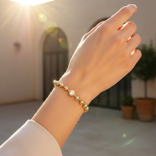 Bezel Gold Bead Bracelet | Moissanite | Prm9170 - Bracelets | Singapore Jewellery, Wedding Rings &amp; Gifts | Same Day Delivery | Tiara.com.sg