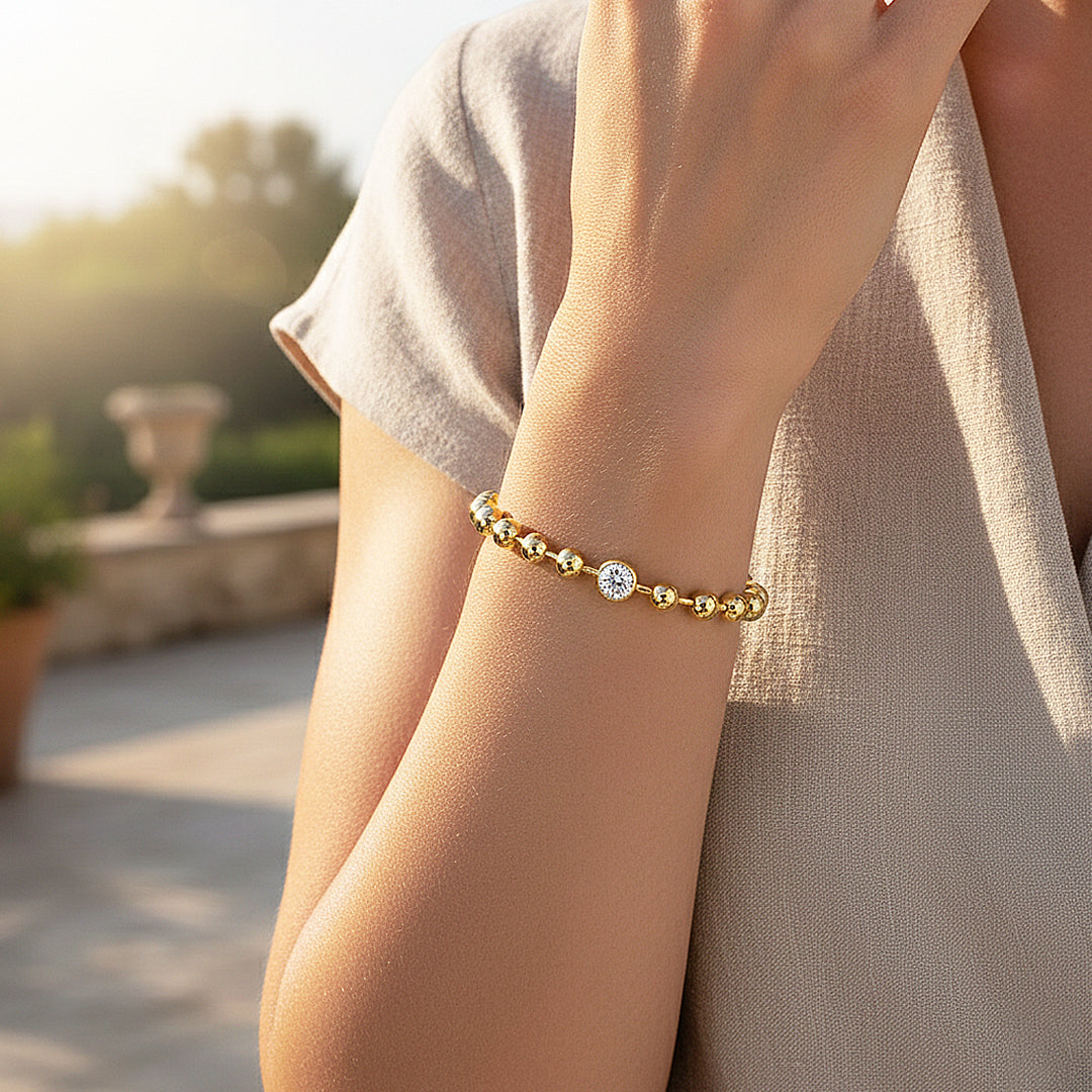 Bezel Gold Bead Bracelet | Moissanite | Prm9170 - Bracelets | Singapore Jewellery, Wedding Rings &amp; Gifts | Same Day Delivery | Tiara.com.sg
