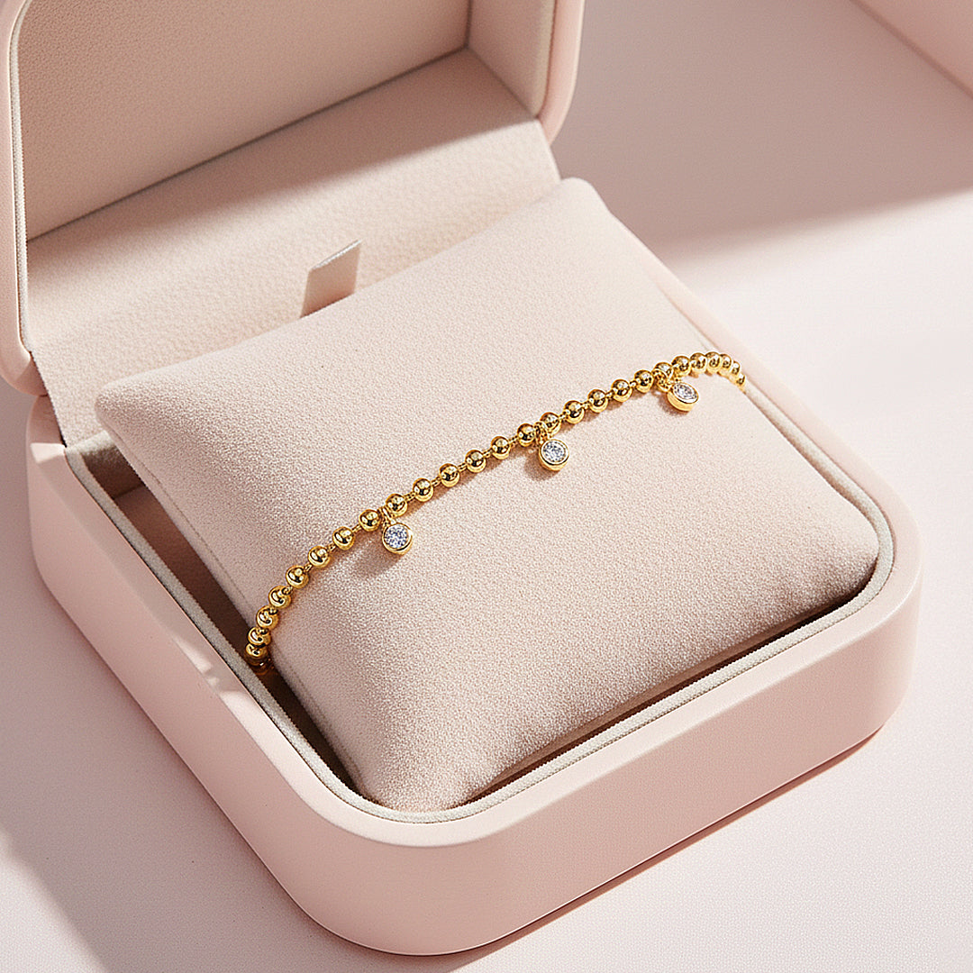 Bezel Gold Bead Charm Bracelet | Moissanite | Prm9171 - Bracelets | Singapore Jewellery, Wedding Rings & Gifts | Same Day Delivery | Tiara.com.sg