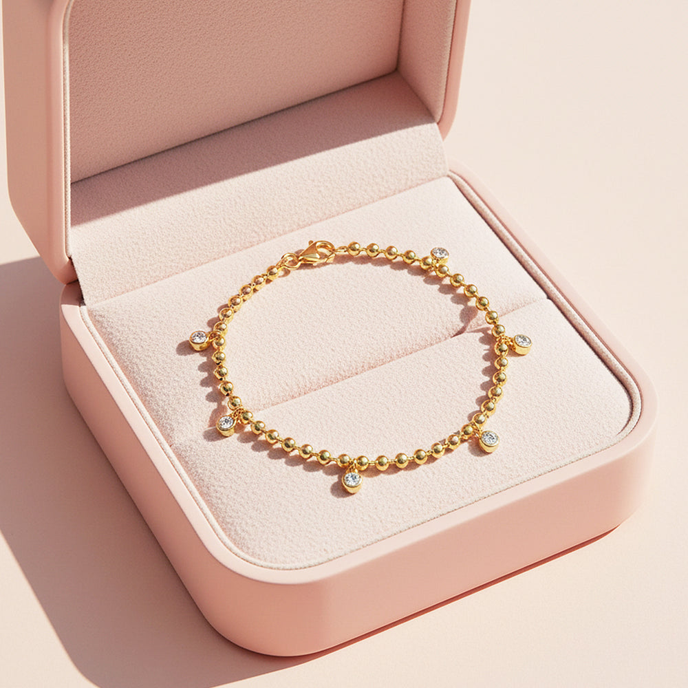 Bezel Gold Bead Charm Bracelet | Moissanite | Prm9171 - Bracelets | Singapore Jewellery, Wedding Rings & Gifts | Same Day Delivery | Tiara.com.sg