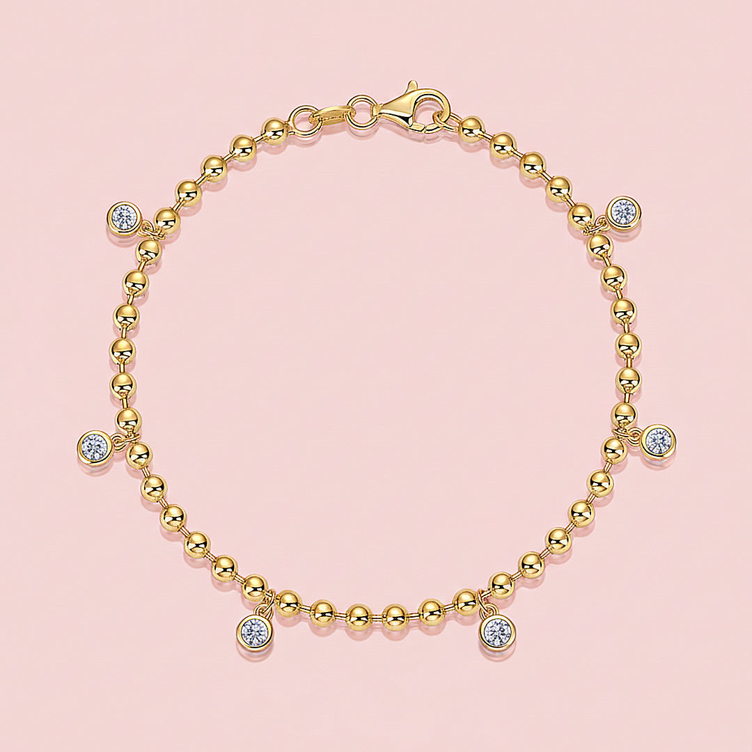 Bezel Gold Bead Charm Bracelet | Moissanite | Prm9171 - Bracelets | Singapore Jewellery, Wedding Rings &amp; Gifts | Same Day Delivery | Tiara.com.sg