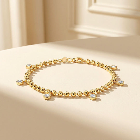 Bezel Gold Bead Charm Bracelet | Moissanite | Prm9171