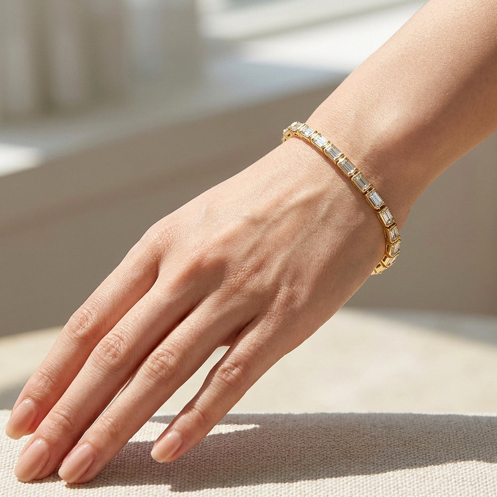Baguette Diamond Simulant Gold Tennis Women Ring | Prm9173