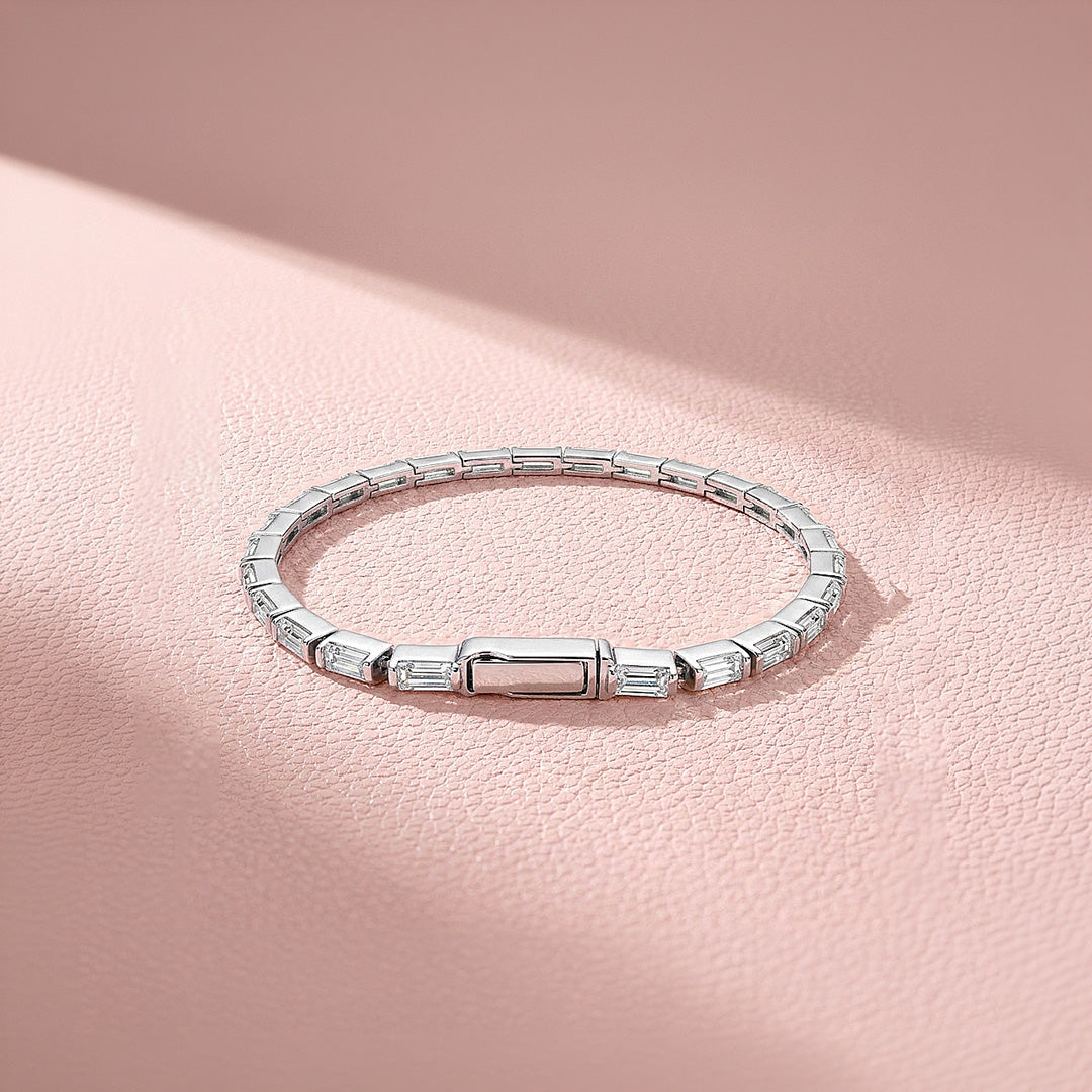 Baguette Diamond Simulant Silver Tennis Women Ring | Prm9174