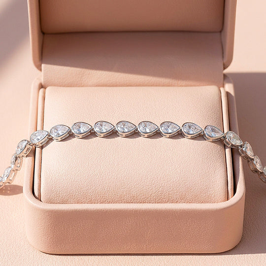 Pear Cut Moissanite Silver Tennis Women Bracelet | Prm9178
