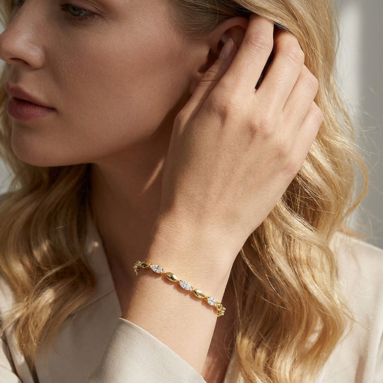 Marquise Cut Moissanite Gold Link Women Bracelet | Prm9179
