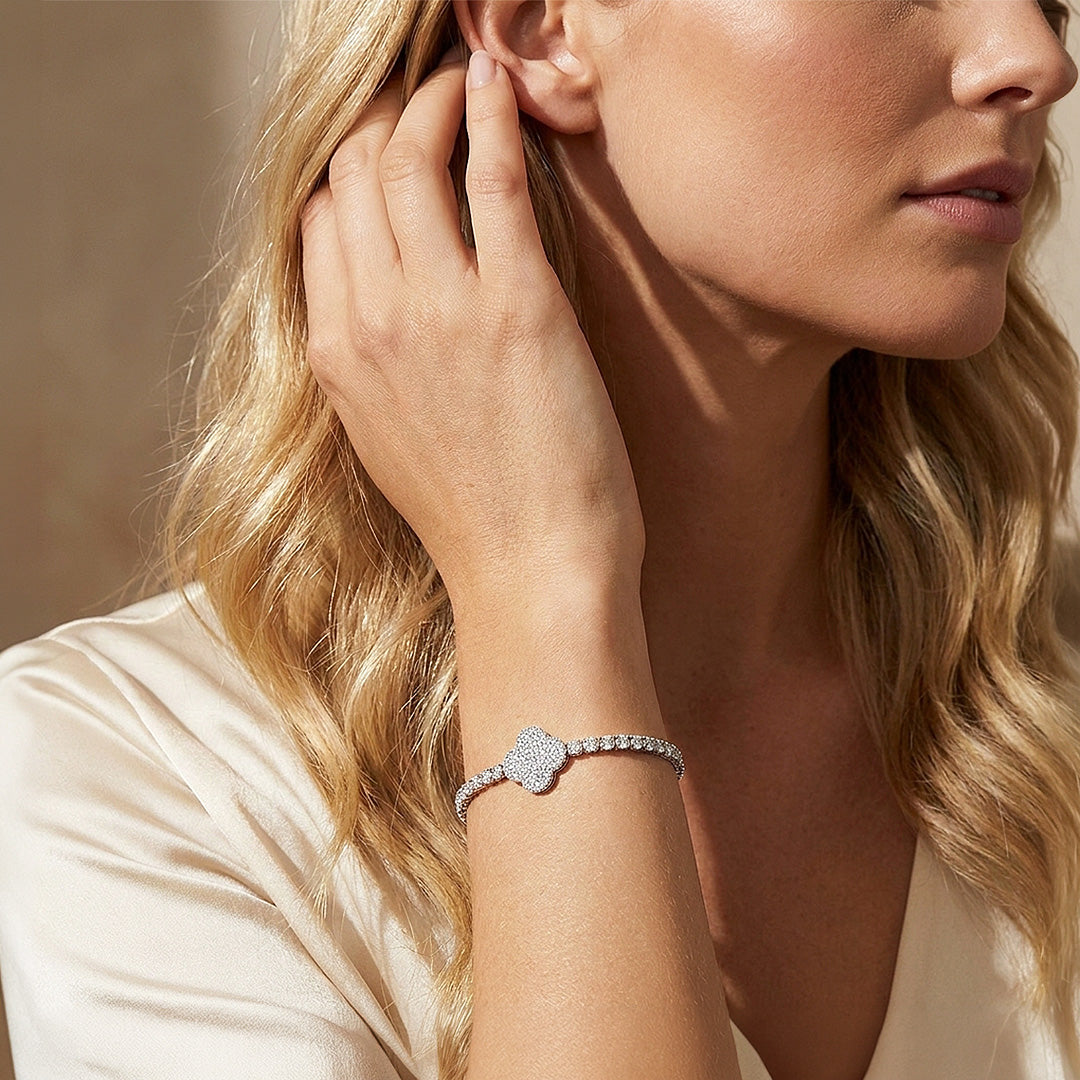 Four Leaf Clover Moissanite Silver Tennis Women Bracelet | Prm9182