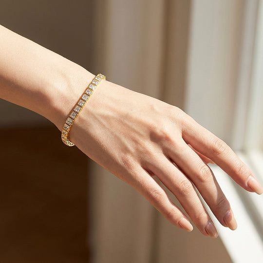Princess Cut Moissanite Gold Square Tennis Women Bracelet | Prm9185