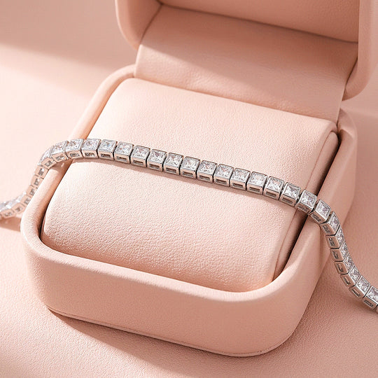 Princess Cut Moissanite Silver Square Tennis Women Bracelet | Prm9186