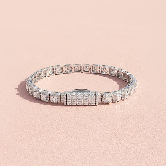 Princess Cut Halo Moissanite Silver Tennis Women Bracelet | Prm9189