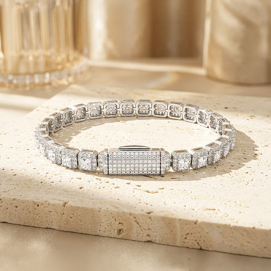 Princess Cut Halo Moissanite Silver Tennis Women Bracelet | Prm9189