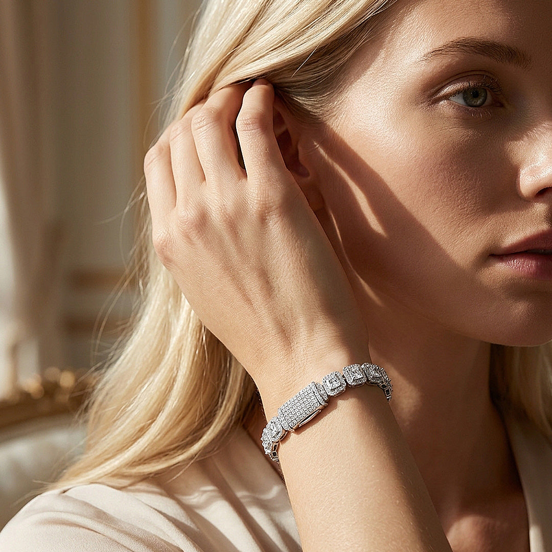 Princess Cut Halo Moissanite Silver Tennis Women Bracelet | Prm9189
