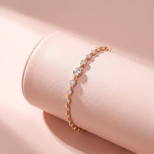 Bezel Set Graduated Moissanite Rose Gold Women Bracelet | Prm9196