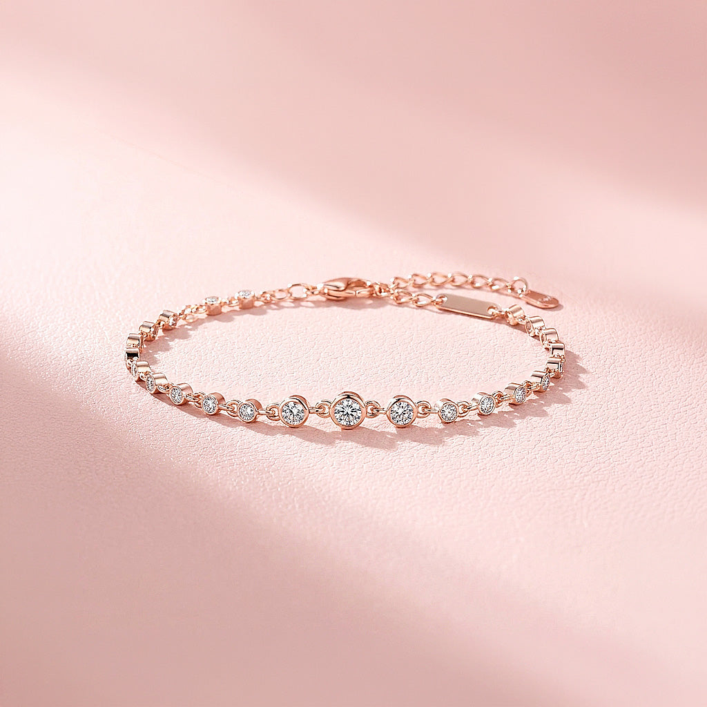 Bezel Set Graduated Moissanite Rose Gold Women Bracelet | Prm9196