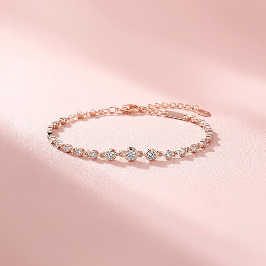 Bezel Set Graduated Moissanite Rose Gold Women Bracelet | Prm9196