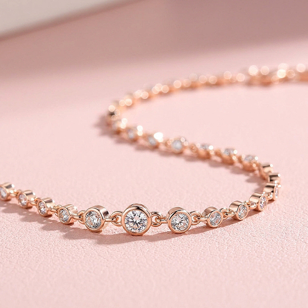 Bezel Set Graduated Moissanite Rose Gold Women Bracelet | Prm9196