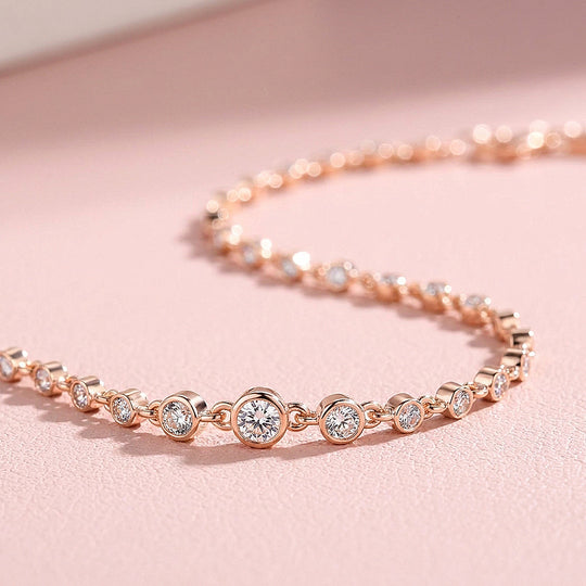 Bezel Set Graduated Moissanite Rose Gold Women Bracelet | Prm9196