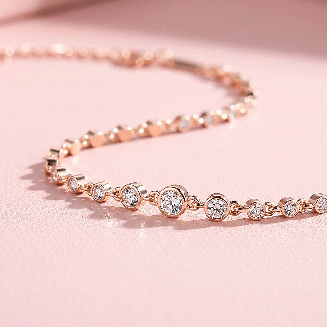 Bezel Set Graduated Moissanite Rose Gold Women Bracelet | Prm9196