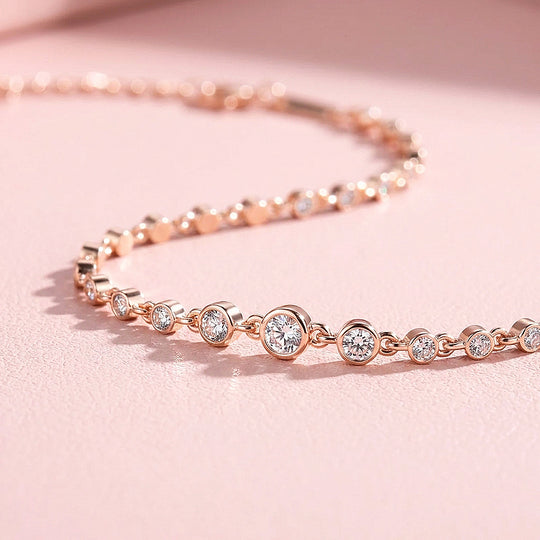 Bezel Set Graduated Moissanite Rose Gold Women Bracelet | Prm9196