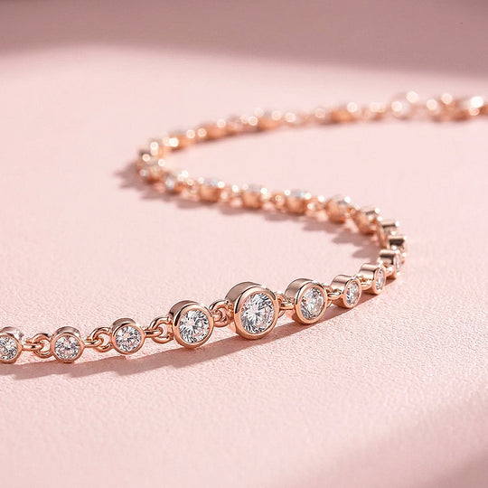 Bezel Set Graduated Moissanite Rose Gold Women Bracelet | Prm9196