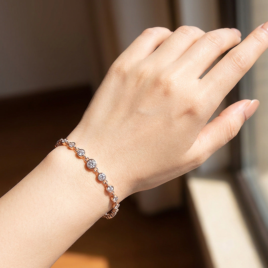 Bezel Set Graduated Moissanite Rose Gold Women Bracelet | Prm9196