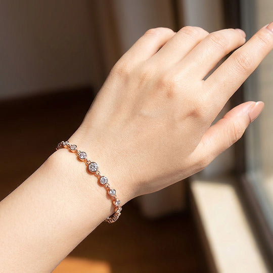 Bezel Set Graduated Moissanite Rose Gold Women Bracelet | Prm9196