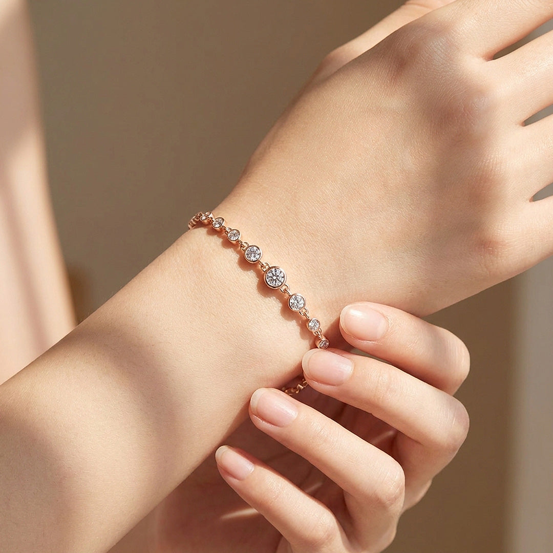 Bezel Set Graduated Moissanite Rose Gold Women Bracelet | Prm9196