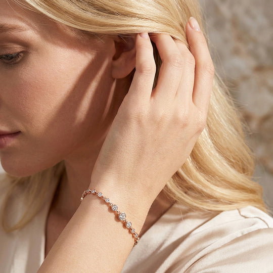 Bezel Set Graduated Moissanite Rose Gold Women Bracelet | Prm9196