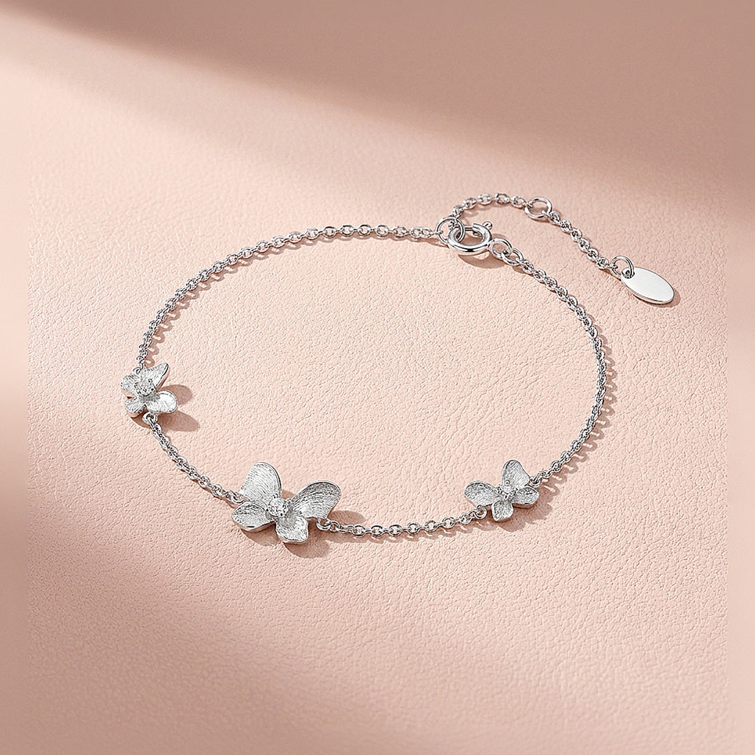 Brushed Butterfly Moissanite Silver Chain Women Bracelet | Prm9197