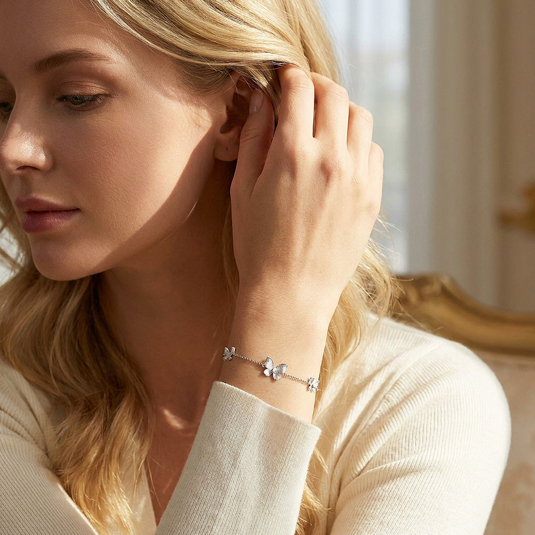 Brushed Butterfly Moissanite Silver Chain Women Bracelet | Prm9197