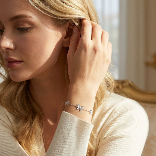 Brushed Butterfly Moissanite Silver Chain Women Bracelet | Prm9197