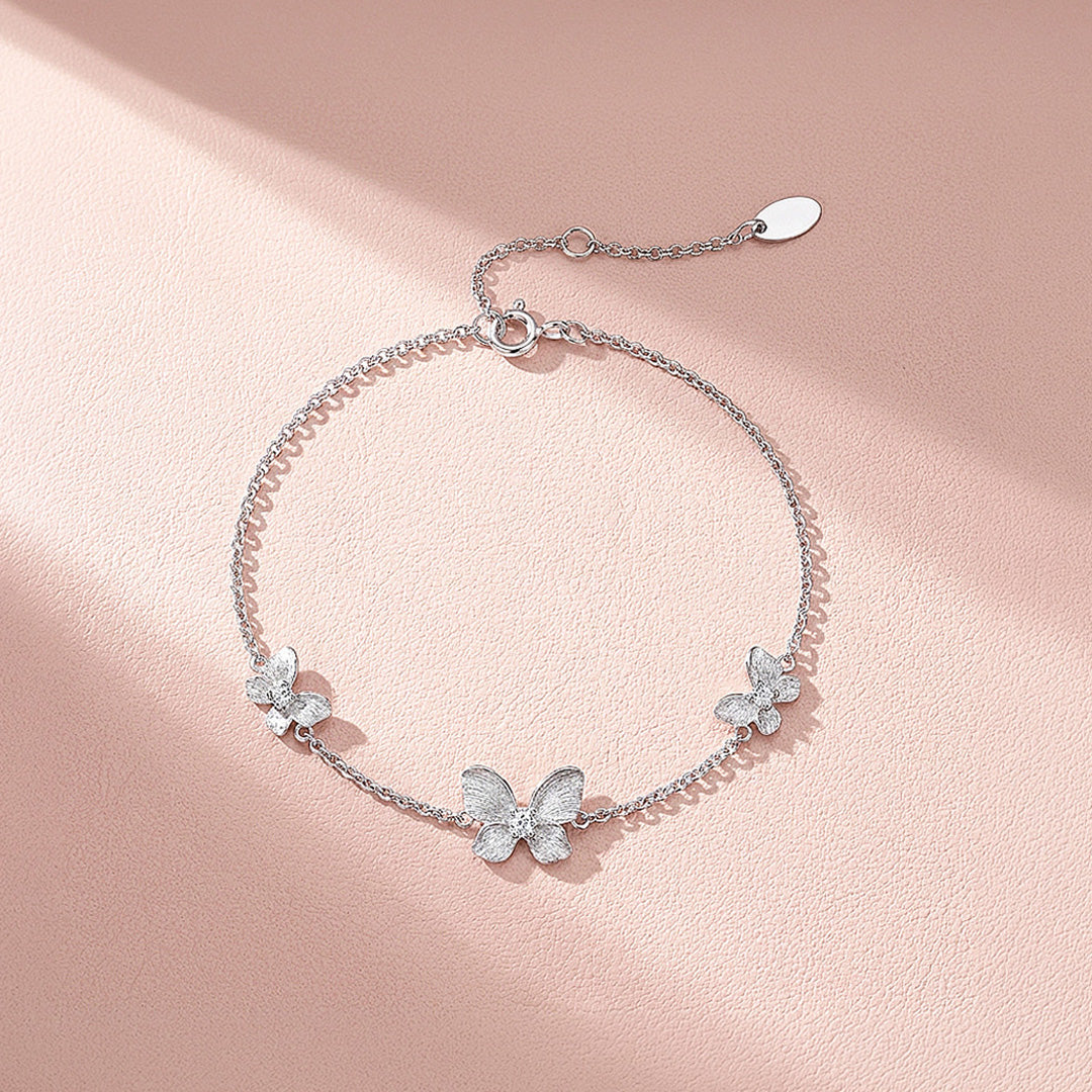 Brushed Butterfly Moissanite Silver Chain Women Bracelet | Prm9197