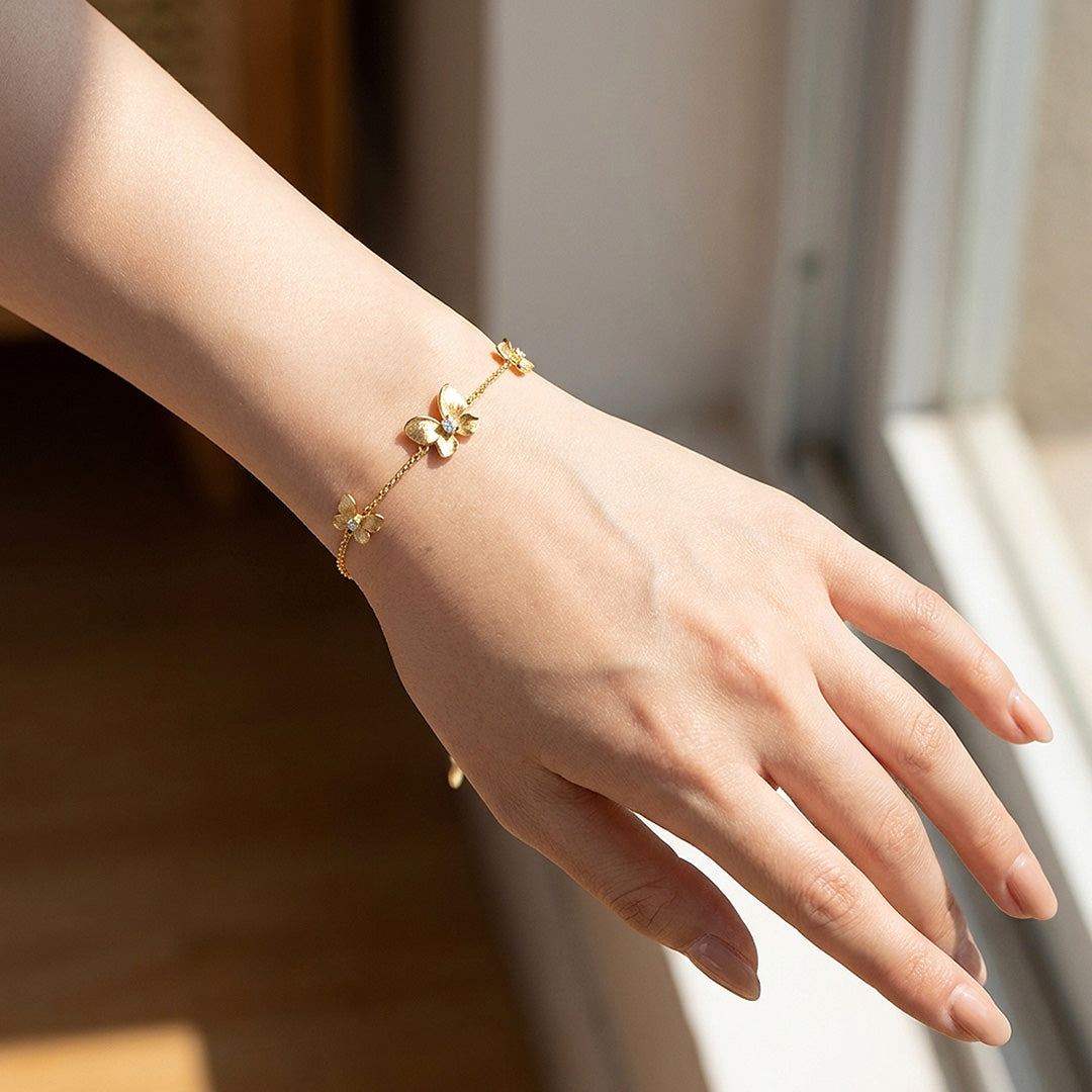 Brushed Butterfly Moissanite Gold Chain Women Bracelet | Prm9198