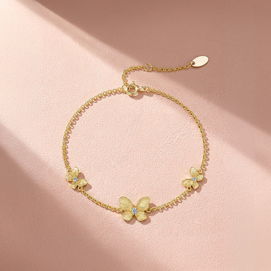 Brushed Butterfly Moissanite Gold Chain Women Bracelet | Prm9198