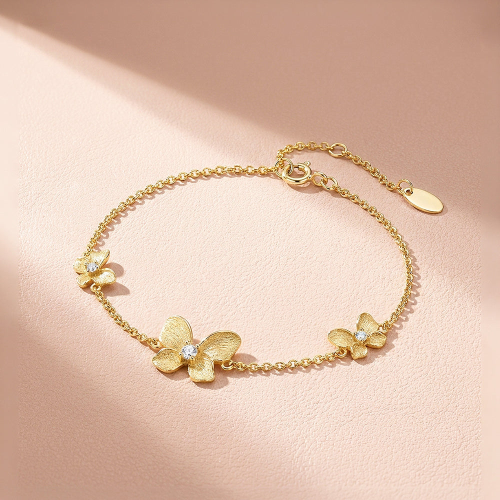 Brushed Butterfly Moissanite Gold Chain Women Bracelet | Prm9198