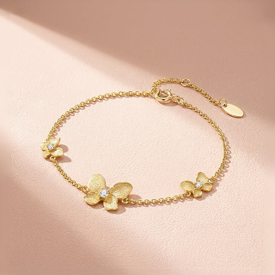 Brushed Butterfly Moissanite Gold Chain Women Bracelet | Prm9198