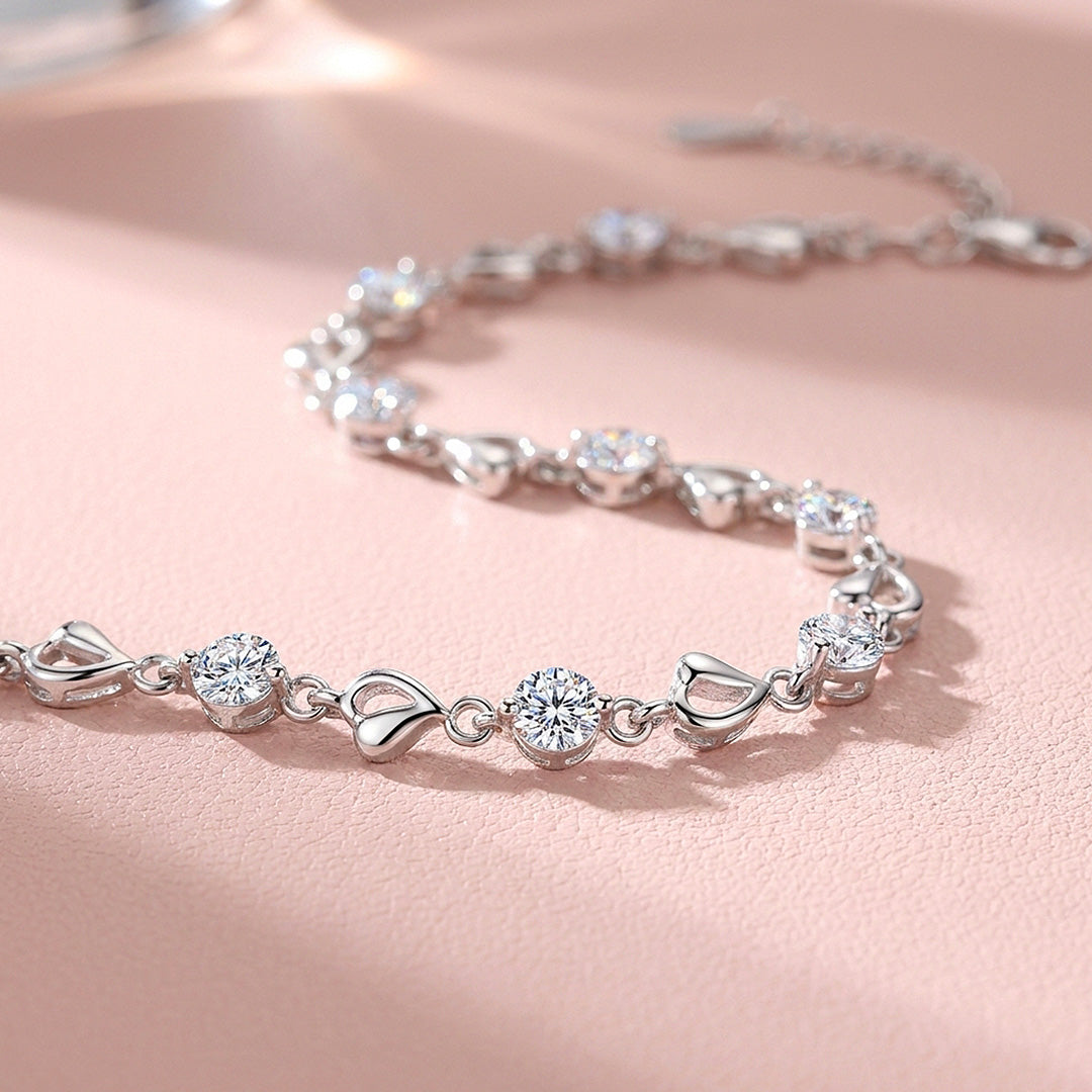 Open Heart Moissanite Silver Chain Women Bracelet | Prm9199