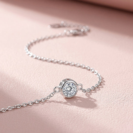 Single Bezel Moissanite Silver Women Bracelet | Prm9202