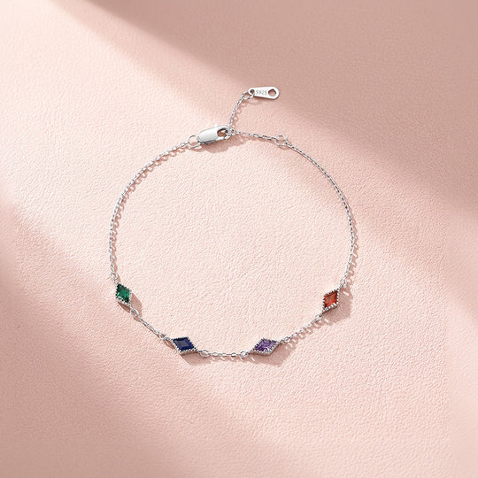 Rhombus Multicolor Diamond Simulant Silver Chain Women Bracelet | Prm9204