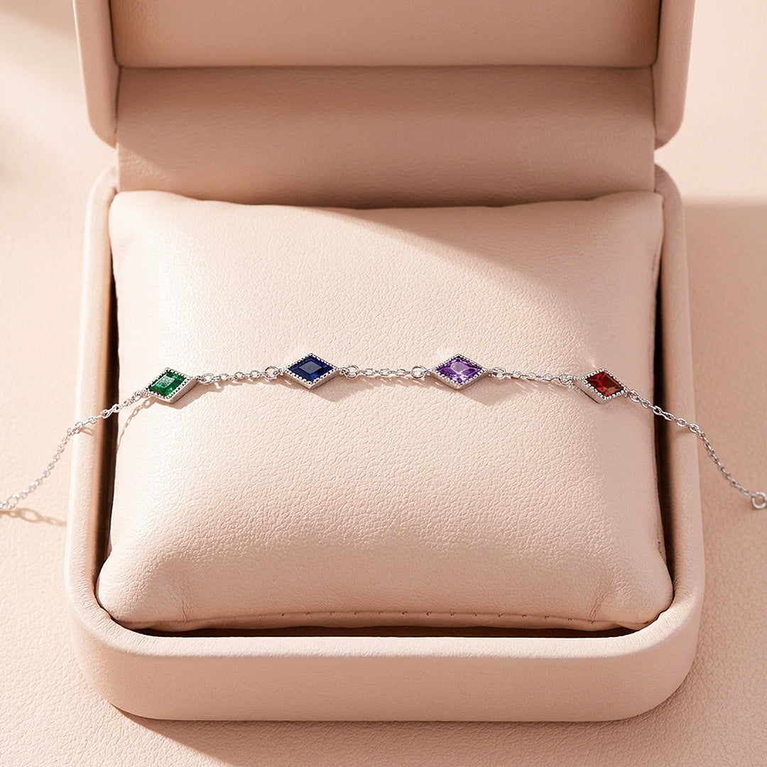 Rhombus Multicolor Diamond Simulant Silver Chain Women Bracelet | Prm9204