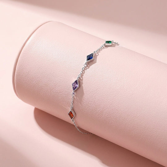 Rhombus Multicolor Diamond Simulant Silver Chain Women Bracelet | Prm9204