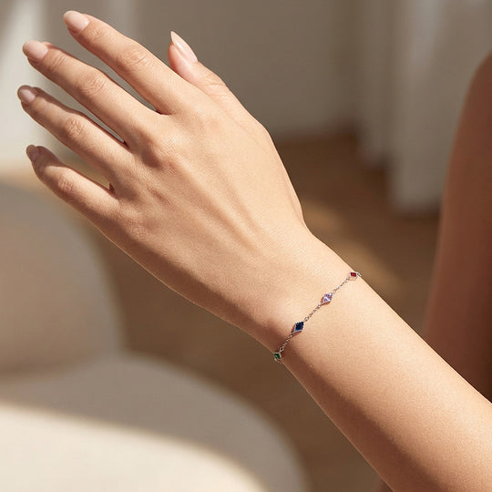 Rhombus Multicolor Diamond Simulant Silver Chain Women Bracelet | Prm9204