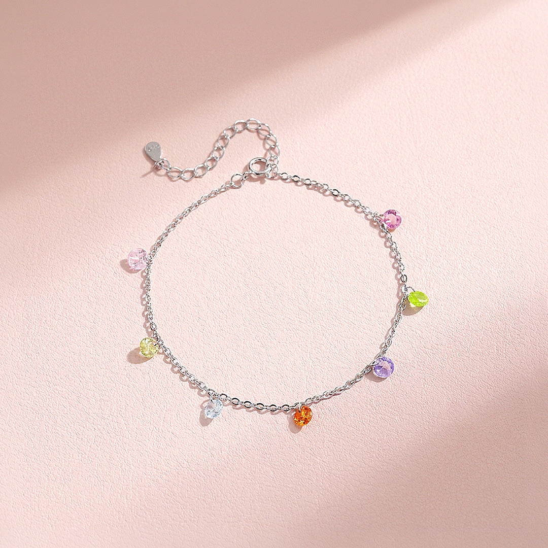Multicolor Charm Diamond Simulant Silver Chain Women Bracelet | Prm9205