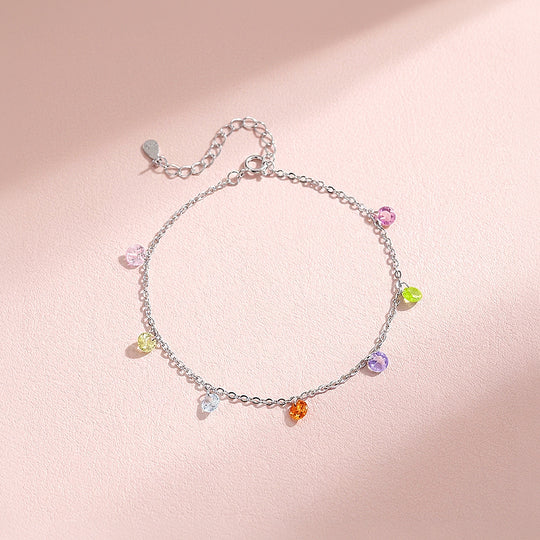 Multicolor Charm Diamond Simulant Silver Chain Women Bracelet | Prm9205
