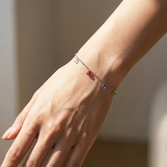 Multicolor Charm Diamond Simulant Silver Chain Women Bracelet | Prm9205